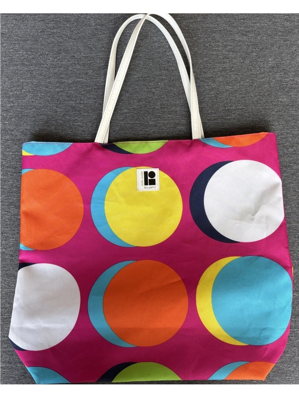 Lisa Perry Estee Lauder Canvas Tote Bag-Colorful Mod Polka Dot Pop Art Coastal
